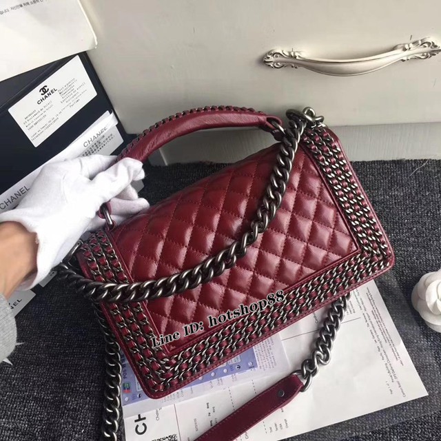 CHANEL女包 小香秋冬專櫃新品 金屬鏈條 進口臘油皮 Boy斜挎女包 香奈兒單肩包 djc1391